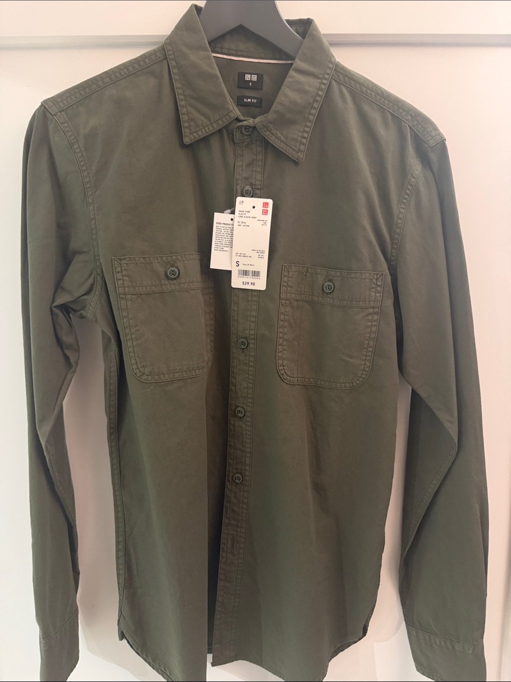 UNIQLO Olive Green Cotton Slim Fit L/S small men’s Shirt